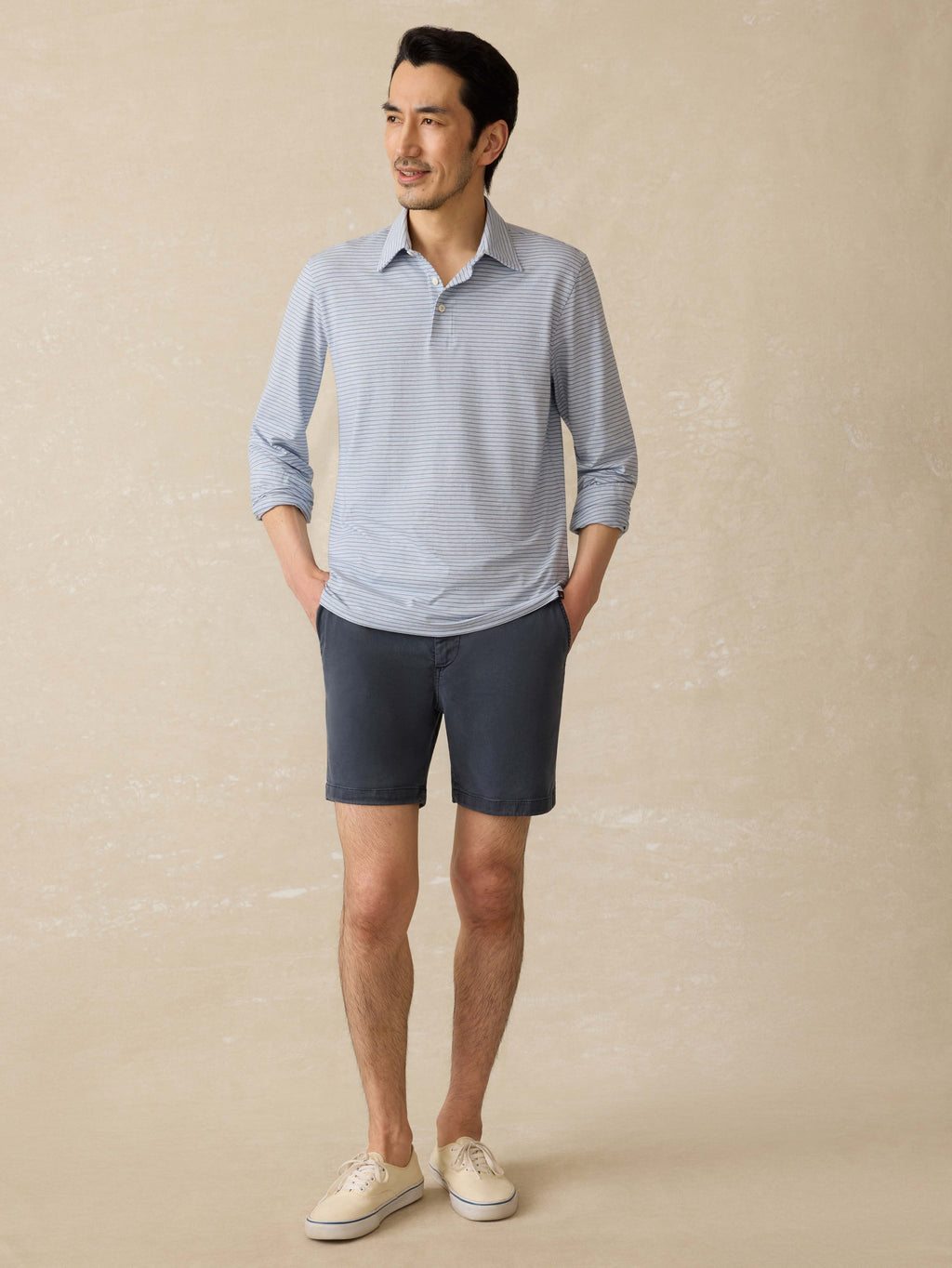 Long-Sleeve Movement™ Polo - Sea Shadow Stripe