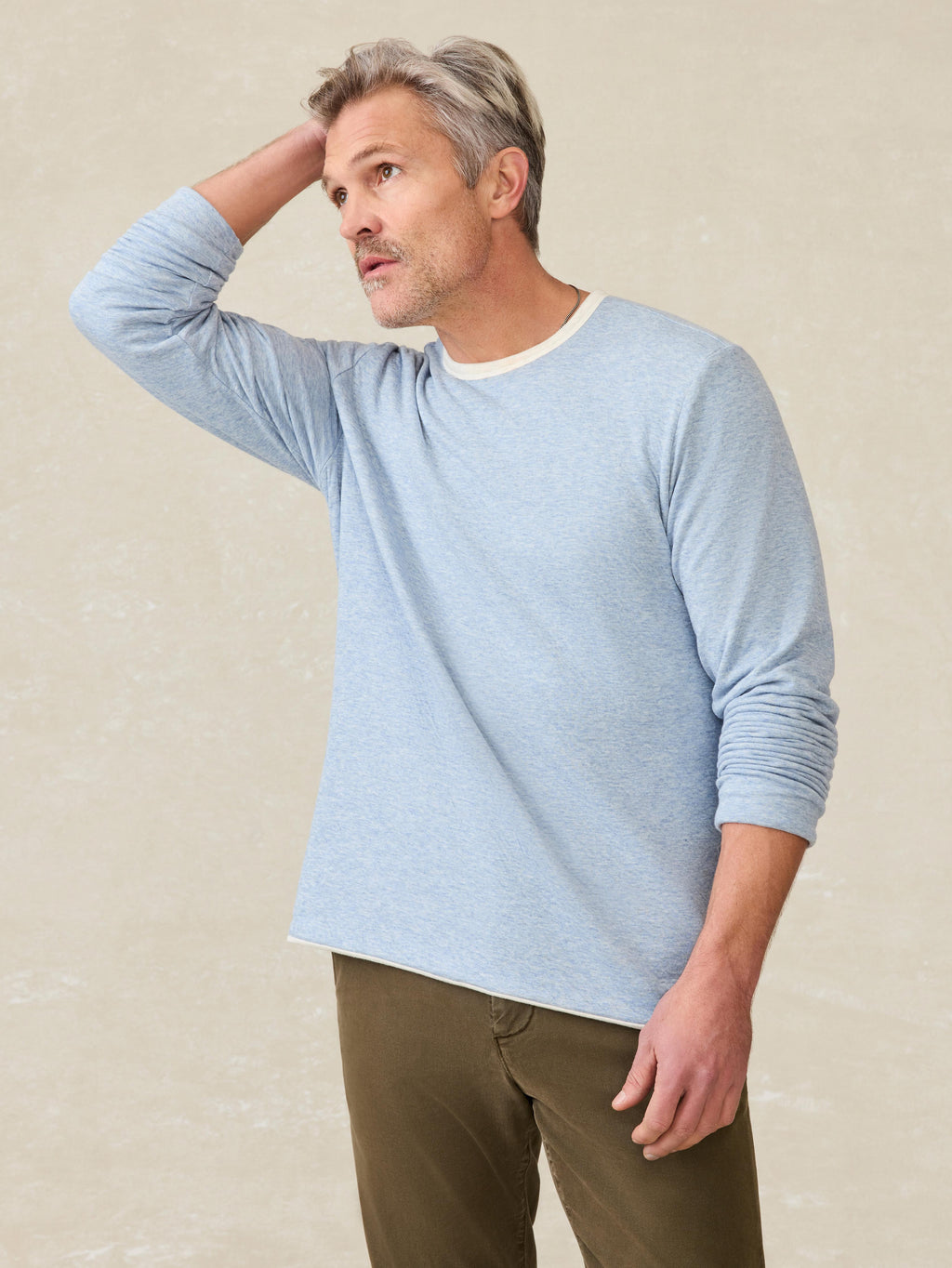 Cloud Reversible Crew - Ivory Heather/Light Blue Heather